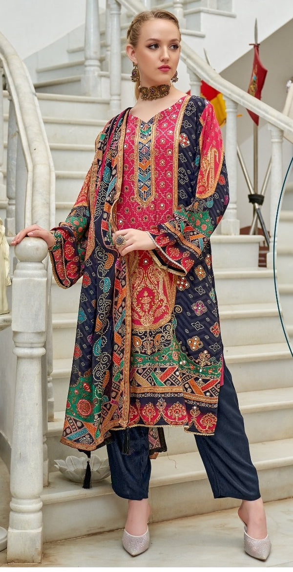 Pure Natural Crepe Pakistani Style Straight Salwar Kameez