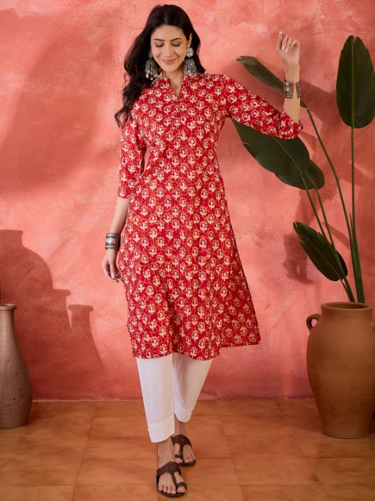 Elegant Printed Kurti in Cotton & Rayon Fabric