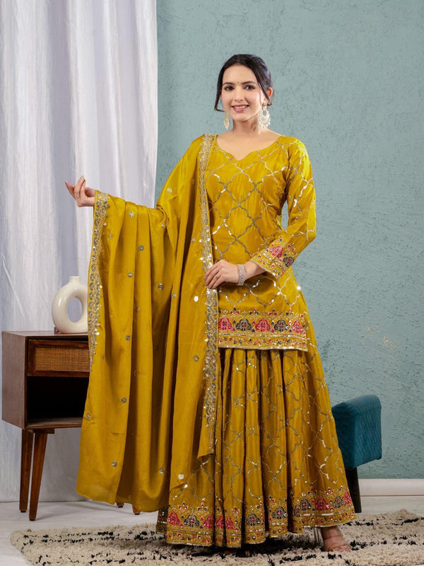 Chinon Silk Sharara Set with Sequin Embroidery