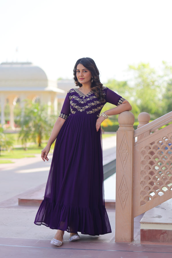 Designer Georgette Gown with Sequins & Beads Embroidery