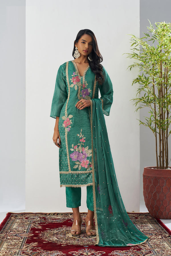 Fancy Floral Print Suit with Chiffon Dupatta