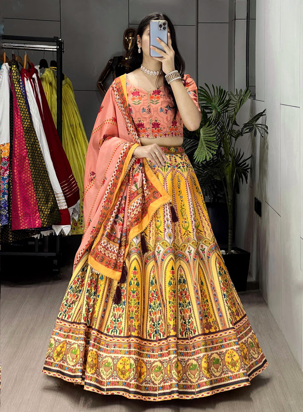 Art Silk Lehenga with Gota Patti Work & Chinon Dupatta