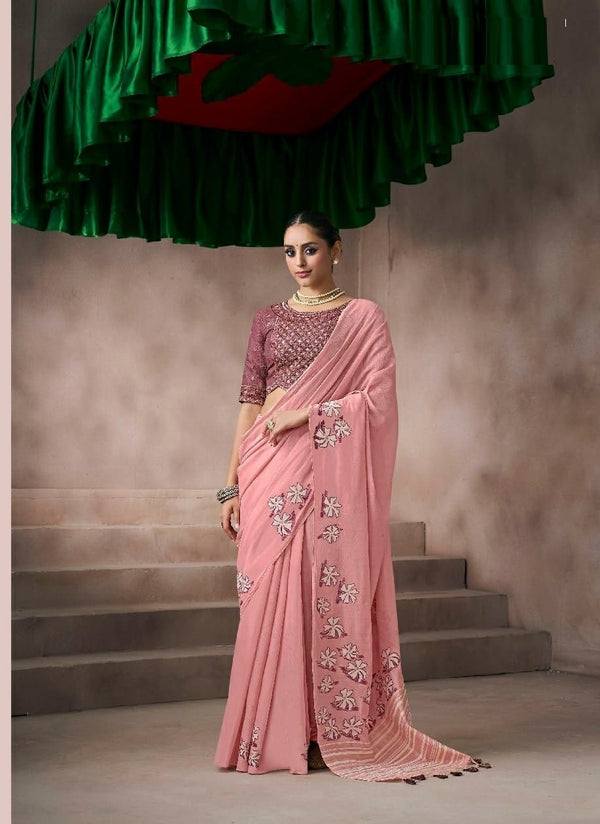 Stepnshop Elegant Cotton Saree Set with Delicate Floral Detailing