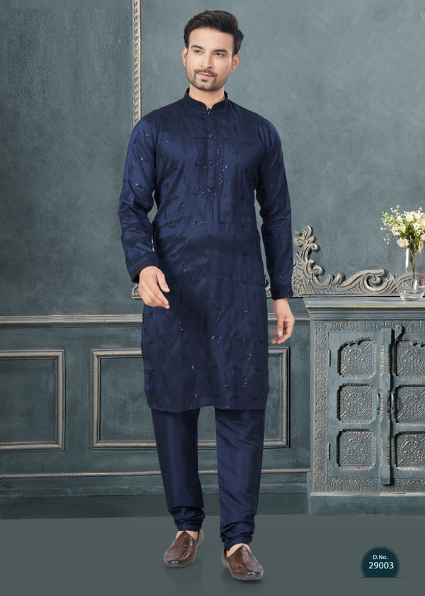 Stepnshop Men’s Silk Kurta Set with Embroidery & Sequence Work