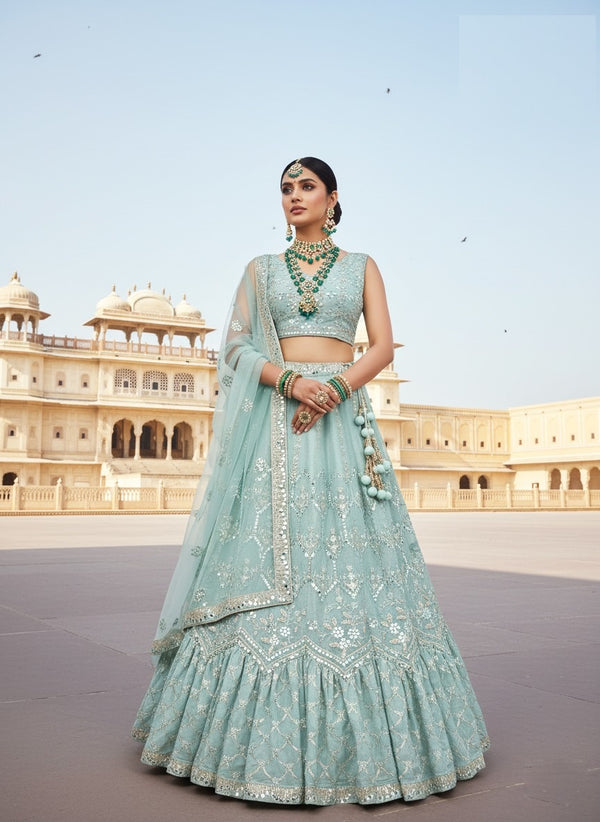 Stepnshop Net Lehenga with Sequins & Embroidery Work