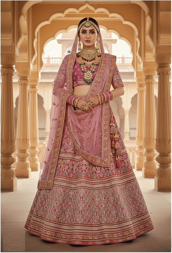 Stepnshop Velvet Bridal Lehenga with Embroidery & Bead Stone Work