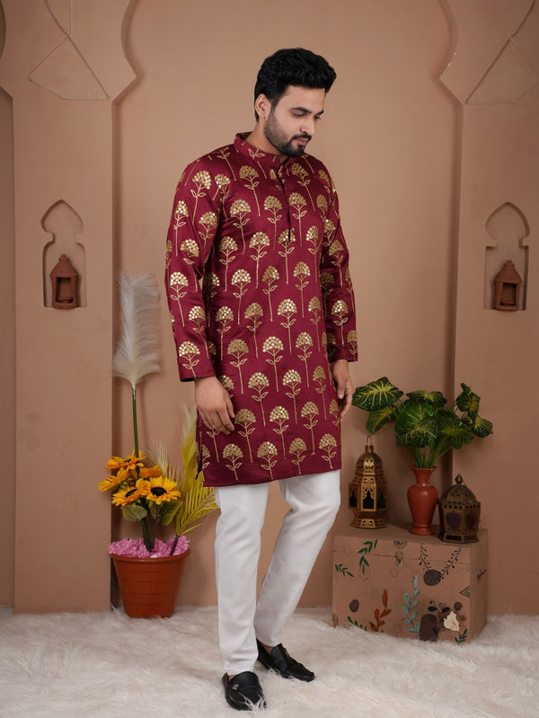 StepnShop Men’s Wear: Silk Kurta with Embroidery & Sequins Work