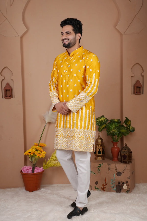 StepnShop Men’s Wear Silk Kurta with Embroidery & Sequins Work