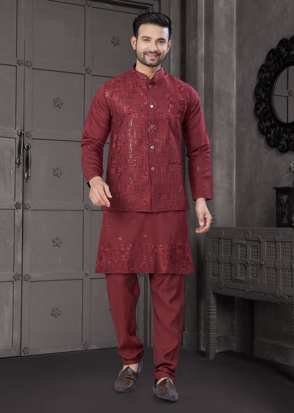 StepnShop Men’s Wear Viscose Kurta Set with Embroidery & Sequence