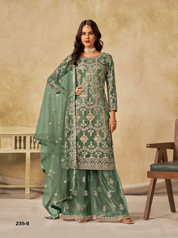 StepnShop Net Sharara Set with Embroidery & Sequins Work