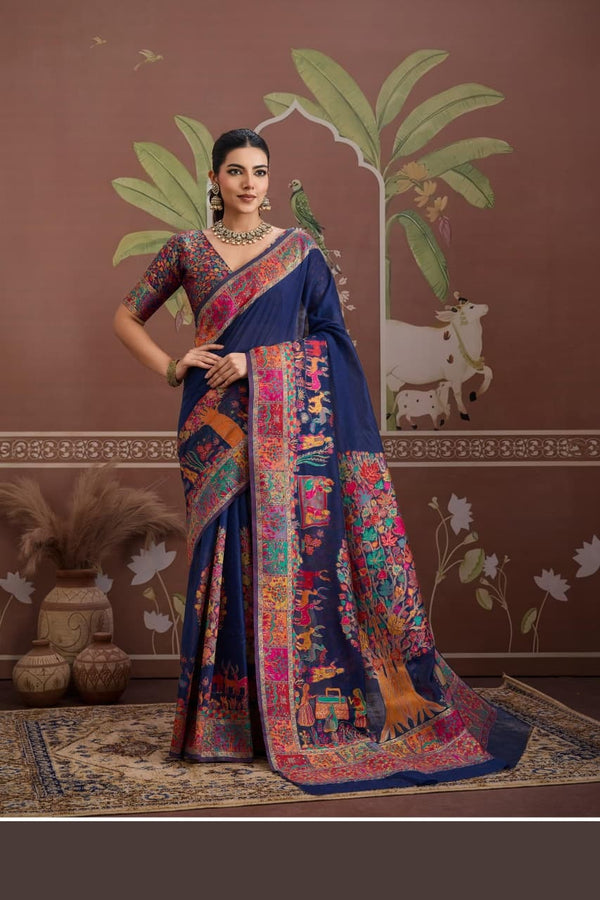 Stepnshop Cotton Pashmina Saree with Weaving Work