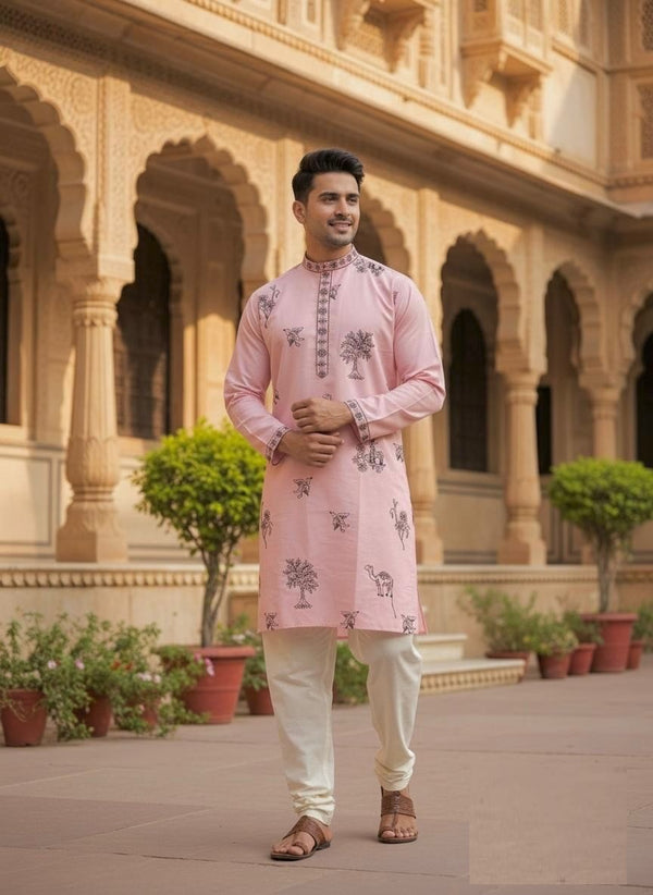Stepnshop Men’s Roman Silk Kurta with Embroidered Pajama