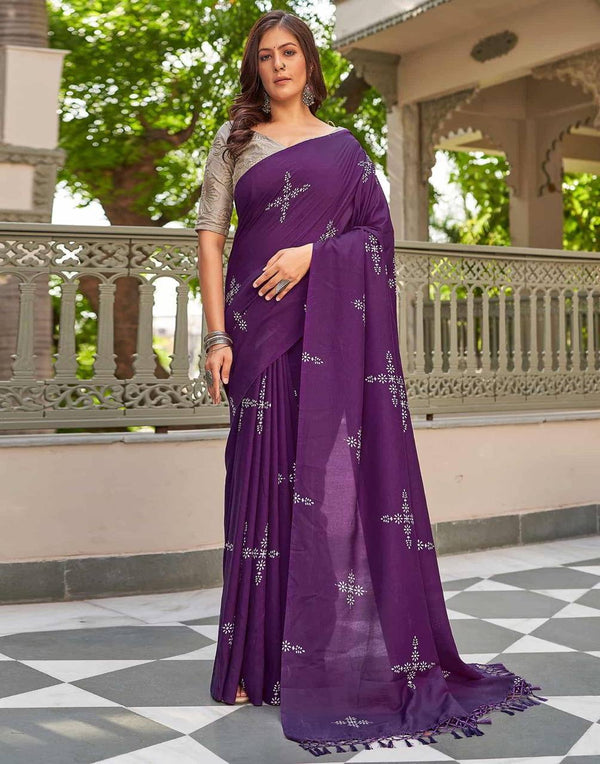 Stepnshop Silk Saree with Satin Blouse & Thread Embroidery