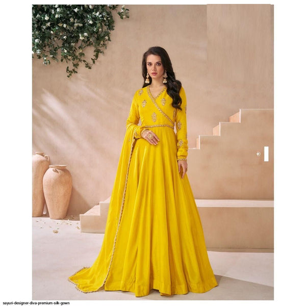 Stepnshop Silk Gown with Embroidery Work & Net Dupatta