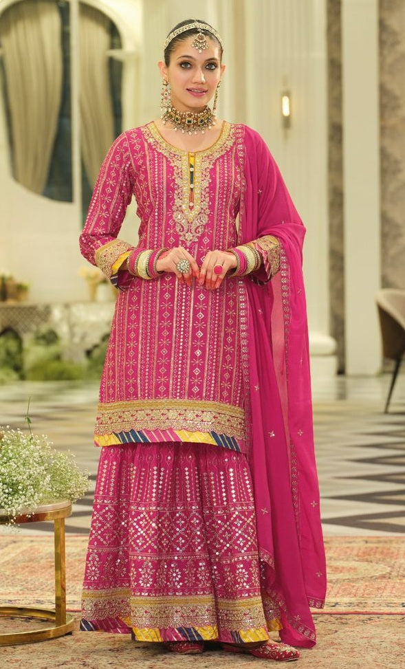 Beautifu Punjabi Style Chinon Embroidery Work Suit