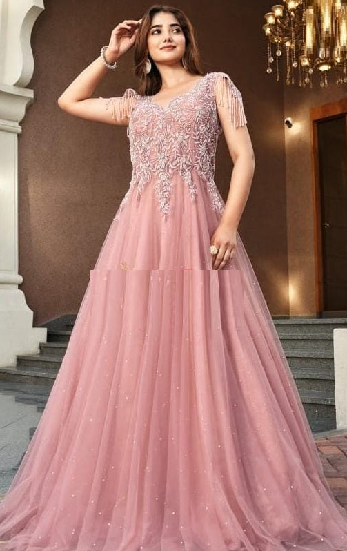 Stepnshop Elegant Net Gown with Sparkling Stones