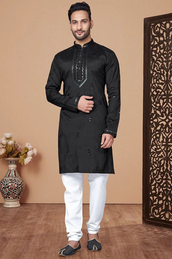 Weaved Silk Sequins Straight Cut Men's Kurta Pajama