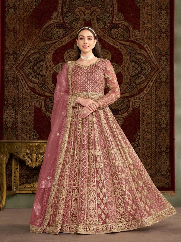 Embroidered Net Anarkali Suit Party Wear