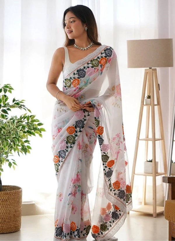 Georgette With Stunning Floral Digital Print Saree