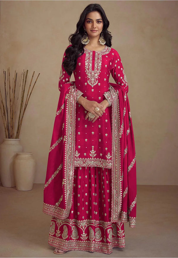 Chinon Silk Sequins Style Sharara Suit for Indian Wedding