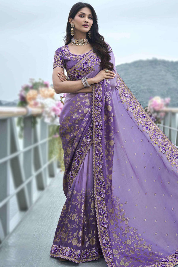 Zari Embroidery Work Designer Soft Fancy Wedding Wear Saree