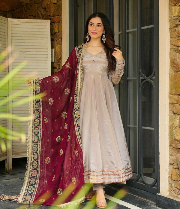 Anarkali Style Crepe Suit with Embroidery & Sequence Work