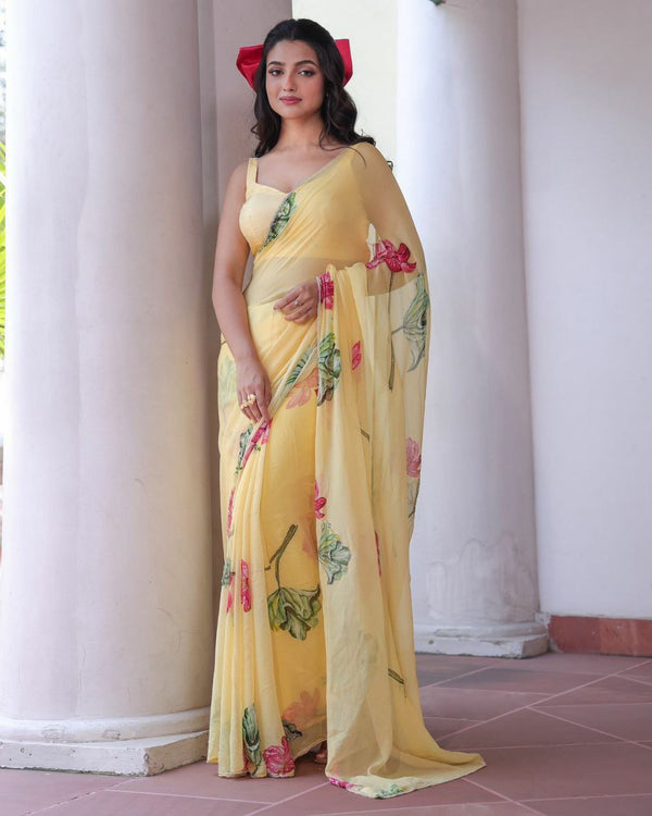 Stepnshop Soft Tebby Silk Saree with Floral Work & Silk Blouse