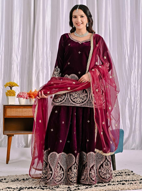 Stepnshop Beautiful Velvet Embroidered and Sequence work Suit