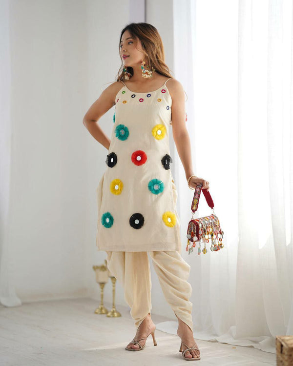 Stepnshop Khadi Cotton Kurta Set with Mirror Khalti Work