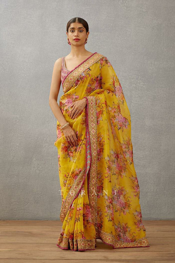 Stepnshop Designer Georgette Saree with Silk Blouse and Embroidered Lace
