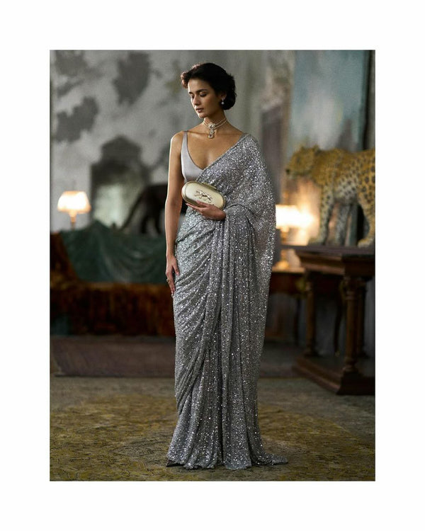 Stepnshop Georgette Saree with Sequin Embroidery & Silk Blouse