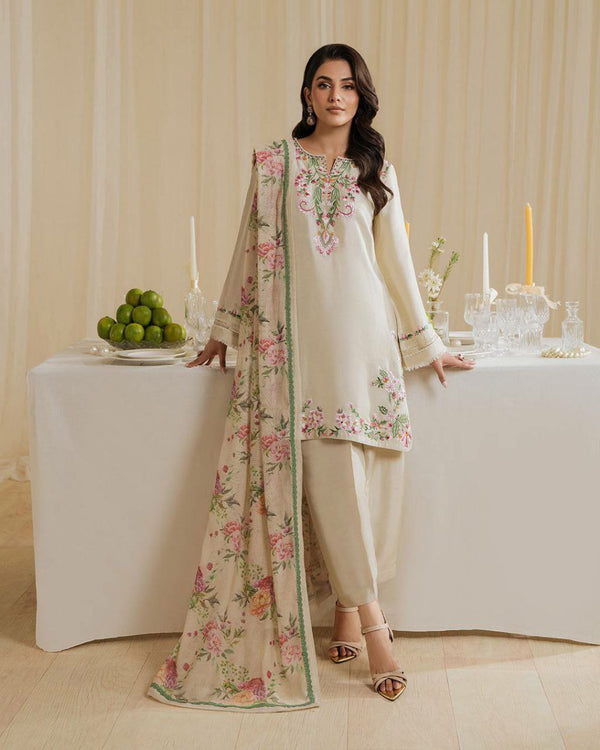 Elegant Cotton Kameez with Crepe Pant & Dupatta