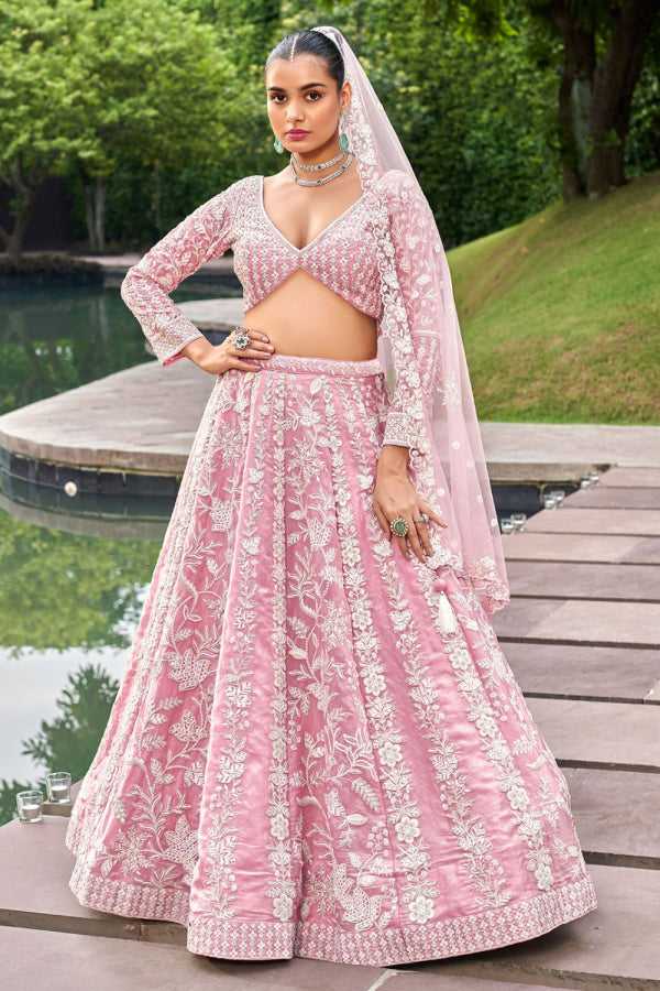 Pink Heavy Embroidered Designer Lehenga Choli Set