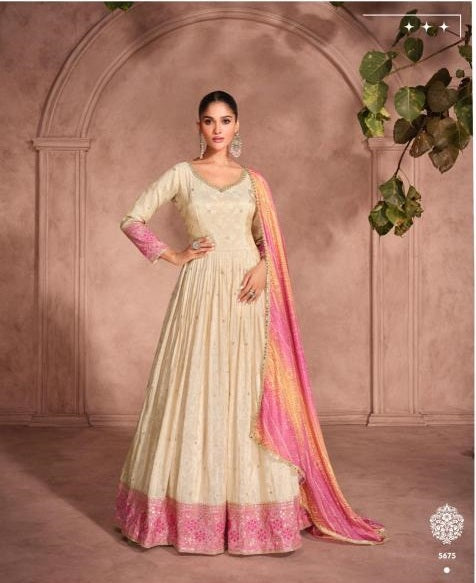 Shimmer Viscose Jacquard Silk Anarkali Gown with Dupatta