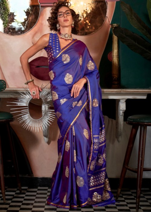 Blue Saree for Women in Satin Handloom