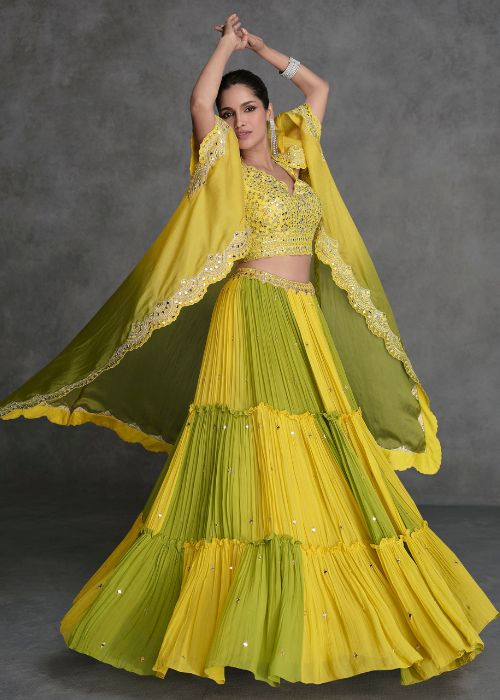 Yellow Georgette Modern Haldi Lehenga For Wedding