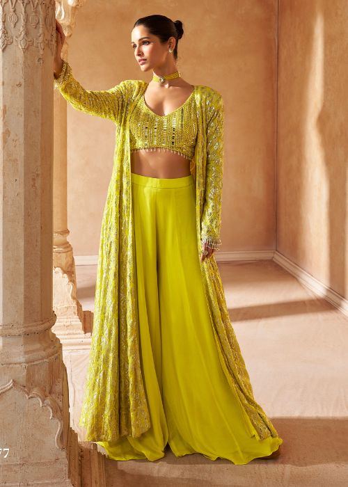 Yellow Modern Georgette Diwali Party Outfits